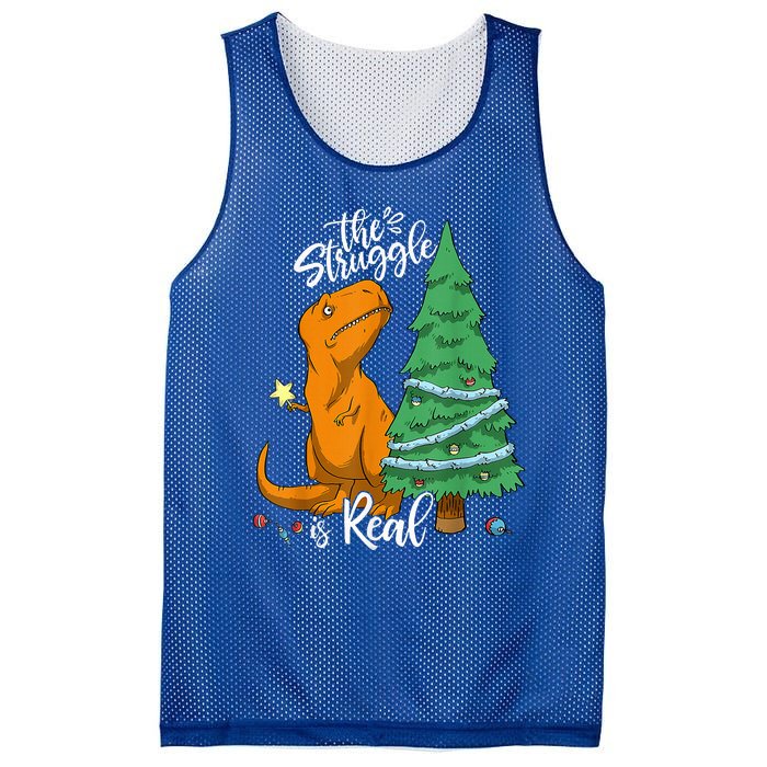 The Struggle Is Real Dinosaur Trex Christmas Tree Xmas Funny  Mesh Reversible Basketball Jersey Tank