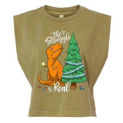 The Struggle Is Real Dinosaur Trex Christmas Tree Xmas Funny  Garment-Dyed Women's Muscle Tee