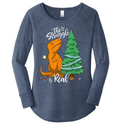 The Struggle Is Real Dinosaur Trex Christmas Tree Xmas Funny  Women's Perfect Tri Tunic Long Sleeve Shirt