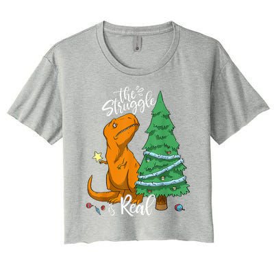 The Struggle Is Real Dinosaur Trex Christmas Tree Xmas Funny  Women's Crop Top Tee