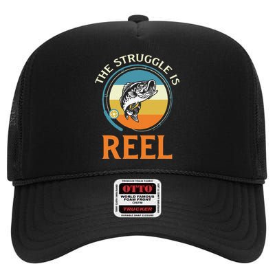 The Struggle Is Reel Bass Fishing High Crown Mesh Back Trucker Hat