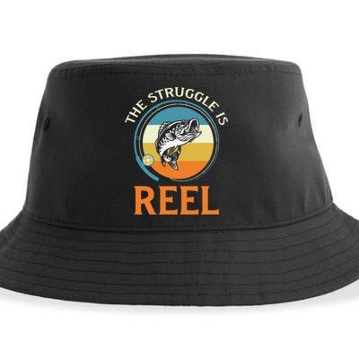 The Struggle Is Reel Bass Fishing Sustainable Bucket Hat