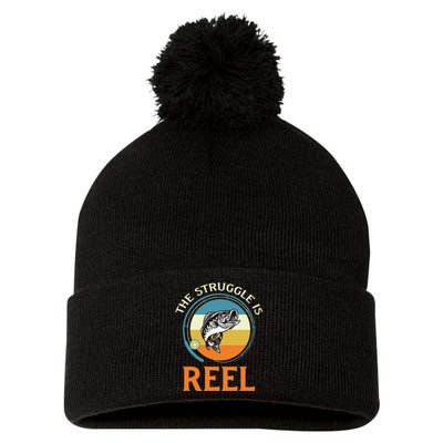 The Struggle Is Reel Bass Fishing Pom Pom 12in Knit Beanie