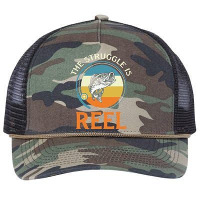 The Struggle Is Reel Bass Fishing Retro Rope Trucker Hat Cap