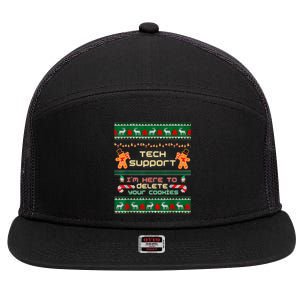 Tech Support IM Here To Delete Your Cookies Christmas Xmas 7 Panel Mesh Trucker Snapback Hat