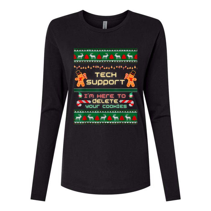 Tech Support IM Here To Delete Your Cookies Christmas Xmas Womens Cotton Relaxed Long Sleeve T-Shirt