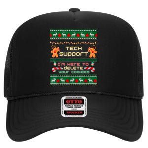 Tech Support IM Here To Delete Your Cookies Christmas Xmas High Crown Mesh Back Trucker Hat