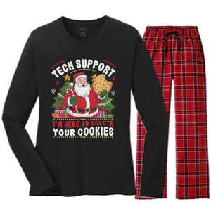 Tech Support IM Here To Delete Your Cookies Tech Christmas Women's Long Sleeve Flannel Pajama Set 