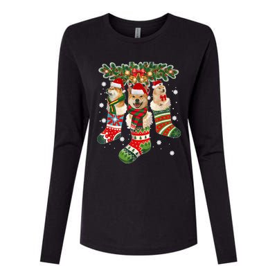 Three Shiba Inu In Sock Christmas Santa X Mas Dog Womens Cotton Relaxed Long Sleeve T-Shirt