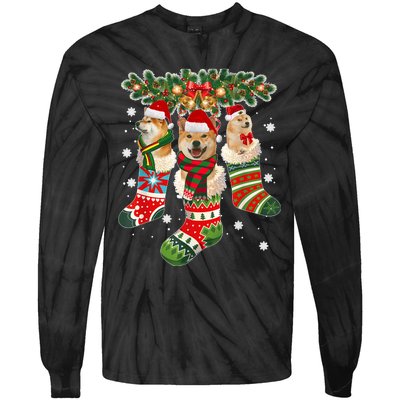 Three Shiba Inu In Sock Christmas Santa X Mas Dog Tie-Dye Long Sleeve Shirt