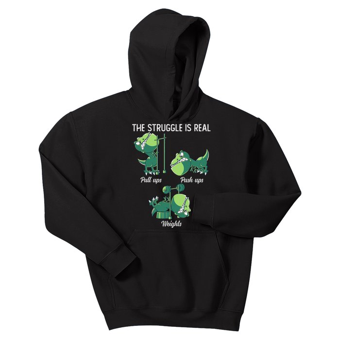 The Struggle Is Real Funny Dinosaur Trex Gym Workout Kids Hoodie