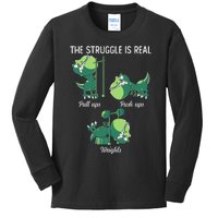 The Struggle Is Real Funny Dinosaur Trex Gym Workout Kids Long Sleeve Shirt