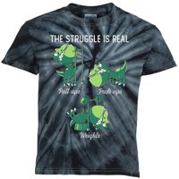 The Struggle Is Real Funny Dinosaur Trex Gym Workout Kids Tie-Dye T-Shirt