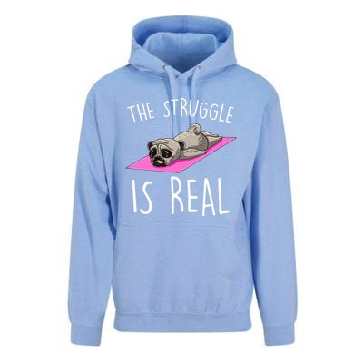 The Struggle Is Real Dog Pug Funny Exercise Yoga Lover Gift Unisex Surf Hoodie