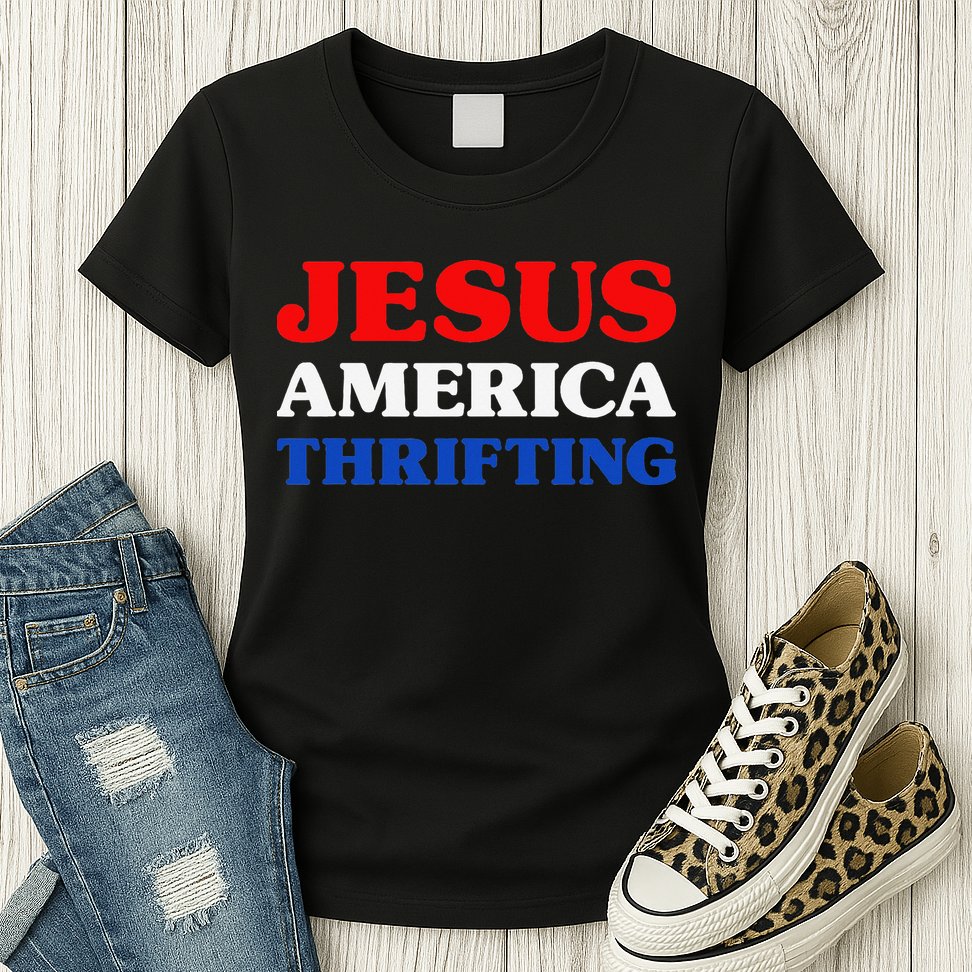 Thrift Shopping I Love Thrifting Jesus And Thrifting Womens T-Shirt