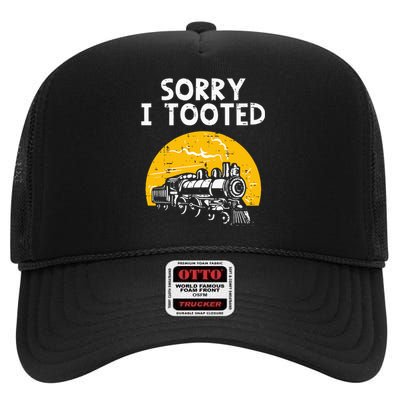 Train Sorry I Tooted Funny Locomotive Railroad High Crown Mesh Back Trucker Hat