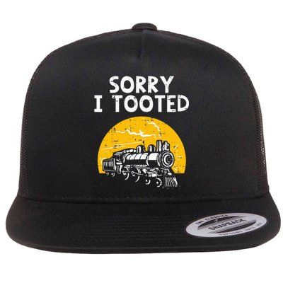 Train Sorry I Tooted Funny Locomotive Railroad Flat Bill Trucker Hat