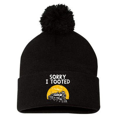 Train Sorry I Tooted Funny Locomotive Railroad Pom Pom 12in Knit Beanie