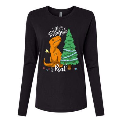 The Struggle Is Real Dinosaur Trex Christmas Tree Xmas Funny  Womens Cotton Relaxed Long Sleeve T-Shirt