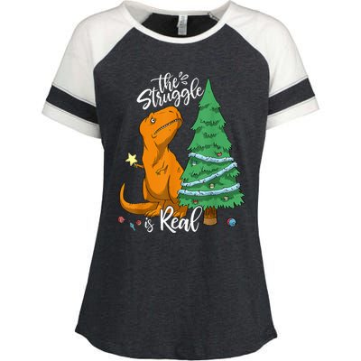 The Struggle Is Real Dinosaur Trex Christmas Tree Xmas Funny  Enza Ladies Jersey Colorblock Tee