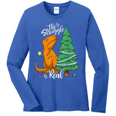 The Struggle Is Real Dinosaur Trex Christmas Tree Xmas Funny  Ladies Long Sleeve Shirt