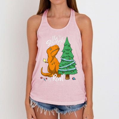 The Struggle Is Real Dinosaur Trex Christmas Tree Xmas Funny  Women's Knotted Racerback Tank