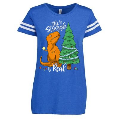 The Struggle Is Real Dinosaur Trex Christmas Tree Xmas Funny  Enza Ladies Jersey Football T-Shirt