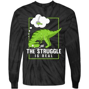 The Struggle Is Real Sword Fighting Dinosaur Fencer Fencing Tie-Dye Long Sleeve Shirt