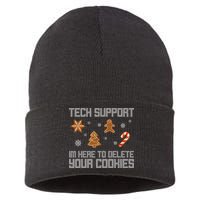 Tech Support I'm Here To Delete Your Cookies Funny Christmas Sustainable Knit Beanie