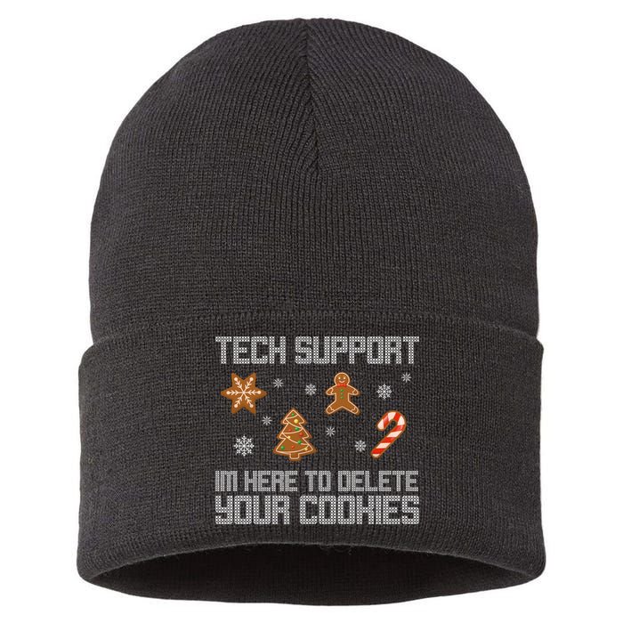 Tech Support I'm Here To Delete Your Cookies Funny Christmas Sustainable Knit Beanie