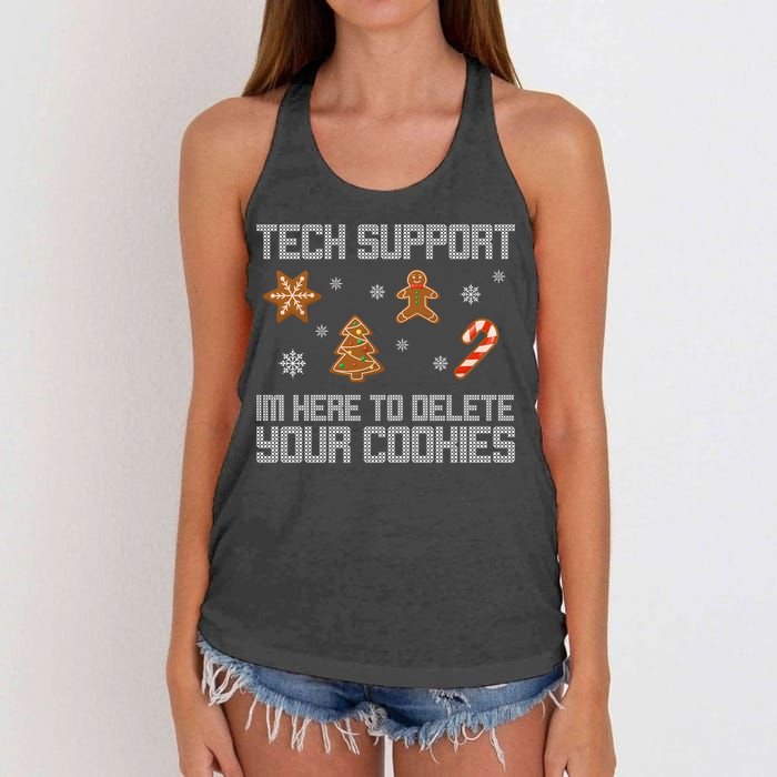 Tech Support I'm Here To Delete Your Cookies Funny Christmas Women's Knotted Racerback Tank