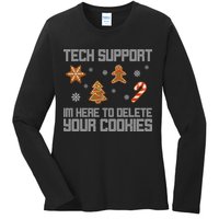 Tech Support I'm Here To Delete Your Cookies Funny Christmas Ladies Long Sleeve Shirt