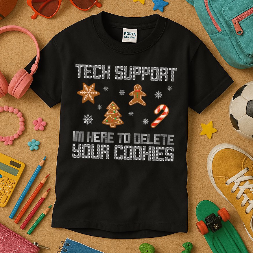 Tech Support I'm Here To Delete Your Cookies Funny Christmas Kids T-Shirt