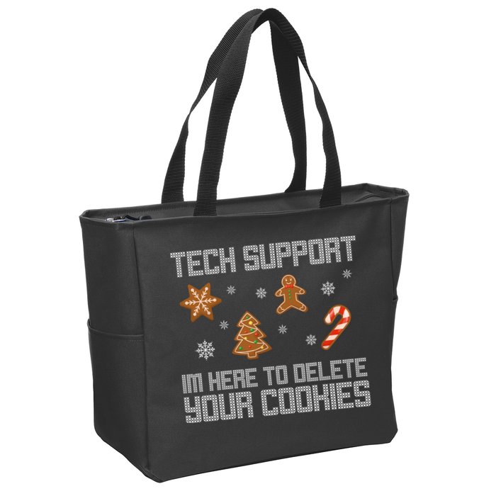 Tech Support I'm Here To Delete Your Cookies Funny Christmas Zip Tote Bag