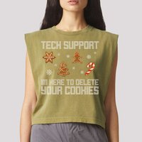 Tech Support I'm Here To Delete Your Cookies Funny Christmas Garment-Dyed Women's Muscle Tee