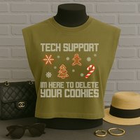 Tech Support I'm Here To Delete Your Cookies Funny Christmas Garment-Dyed Women's Muscle Tee