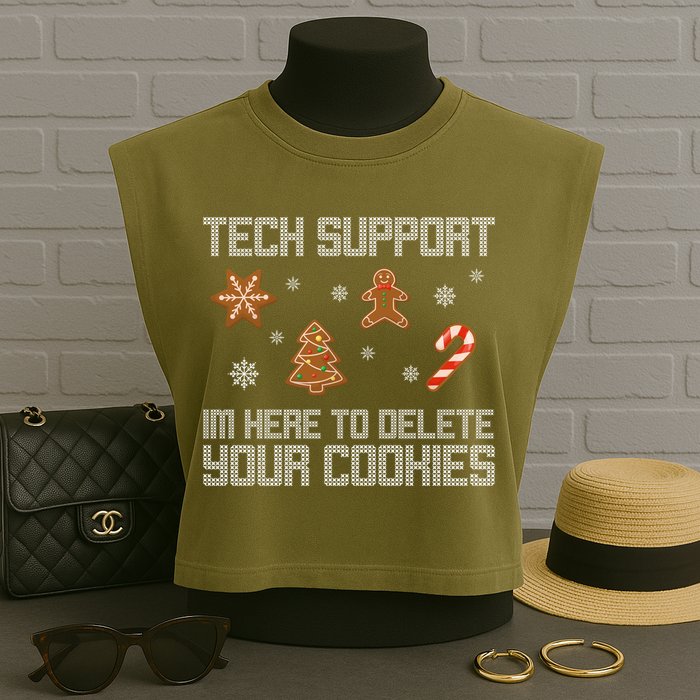 Tech Support I'm Here To Delete Your Cookies Funny Christmas Garment-Dyed Women's Muscle Tee