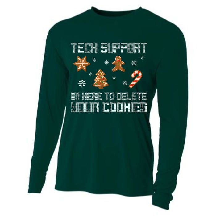 Tech Support I'm Here To Delete Your Cookies Funny Christmas Cooling Performance Long Sleeve Crew
