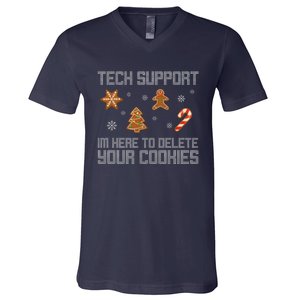 Tech Support I'm Here To Delete Your Cookies Funny Christmas V-Neck T-Shirt