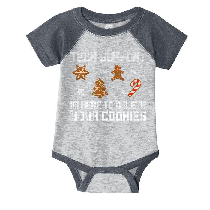 Tech Support I'm Here To Delete Your Cookies Funny Christmas Infant Baby Jersey Bodysuit