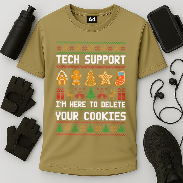Tech Support IM Here To Delete Your Cookies Xmas Cooling Performance Crew T-Shirt