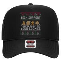 Tech Support I’M Here To Delete Your Cookies Christmas High Crown Mesh Back Trucker Hat