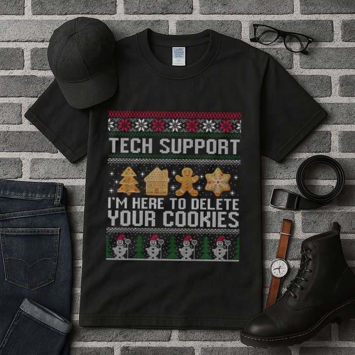 Tech Support I’M Here To Delete Your Cookies Christmas Tall T-Shirt