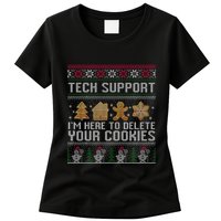 Tech Support I’M Here To Delete Your Cookies Christmas Womens T-Shirt