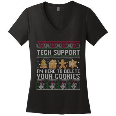 Tech Support I’M Here To Delete Your Cookies Christmas Women's V-Neck T-Shirt
