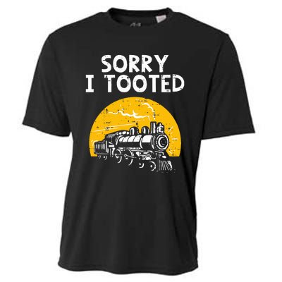 Train Sorry I Tooted Funny Locomotive Railroad Cooling Performance Crew T-Shirt