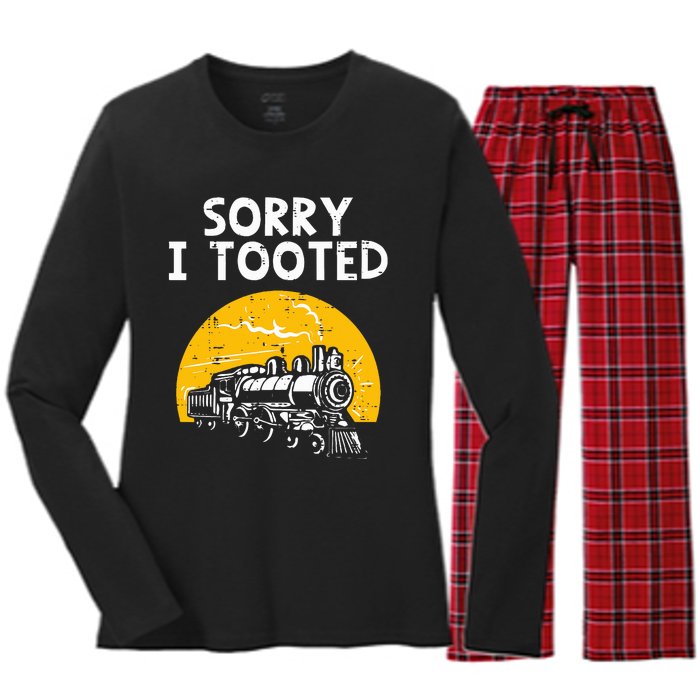 Train Sorry I Tooted Funny Locomotive Railroad Women's Long Sleeve Flannel Pajama Set 