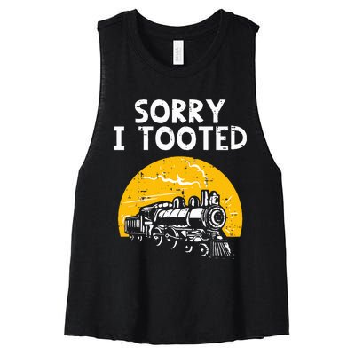 Train Sorry I Tooted Funny Locomotive Railroad Women's Racerback Cropped Tank