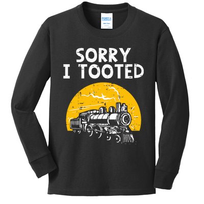 Train Sorry I Tooted Funny Locomotive Railroad Kids Long Sleeve Shirt