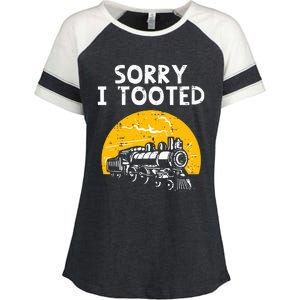 Train Sorry I Tooted Funny Locomotive Railroad Enza Ladies Jersey Colorblock Tee